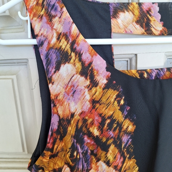 Paperdoll Dress SzM Lined Floral Pink/Black Cutouts Elastic Waist Short Polyeste - Picture 2 of 10